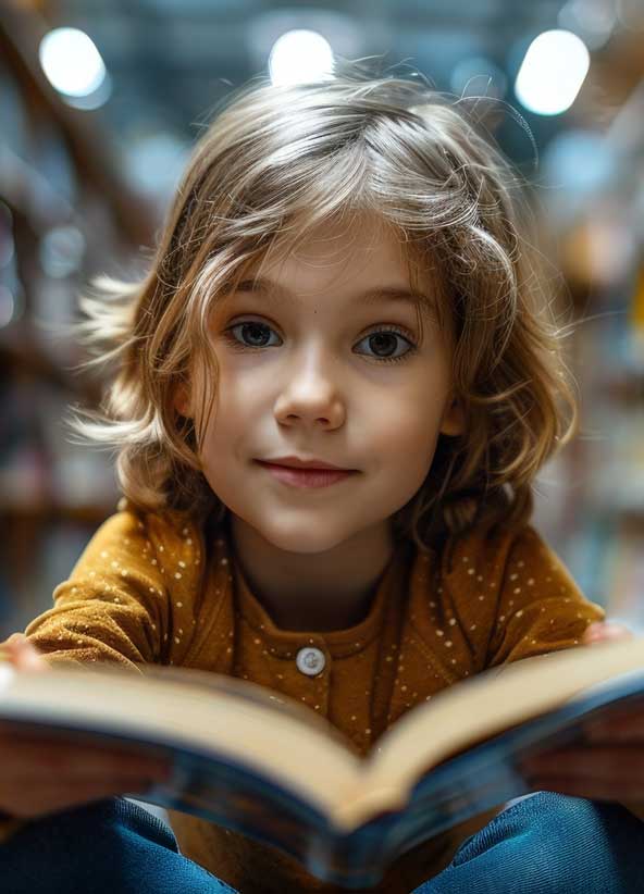 Ein Junge hält ein Buch zum Betrachter